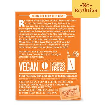 Monk Fruit In The Raw, Natural Monk Fruit Sweetener, Sugar-Free, Gluten Free, Zero Calorie, Vegan Sugar Substitute, 40 Count Pac