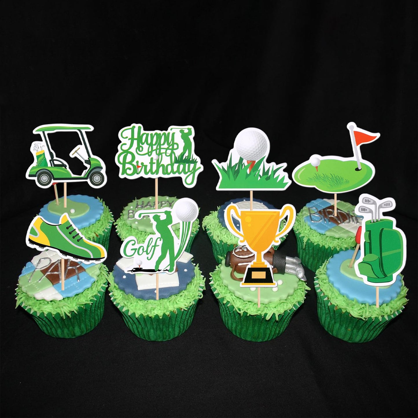 32 Pcs Golf Cupcake Toppers Trophy Lawn Golf Shoes Bag Ball Carts Cupcake Picks For Golf Sports Player Theme Baby Shower Kids Bi