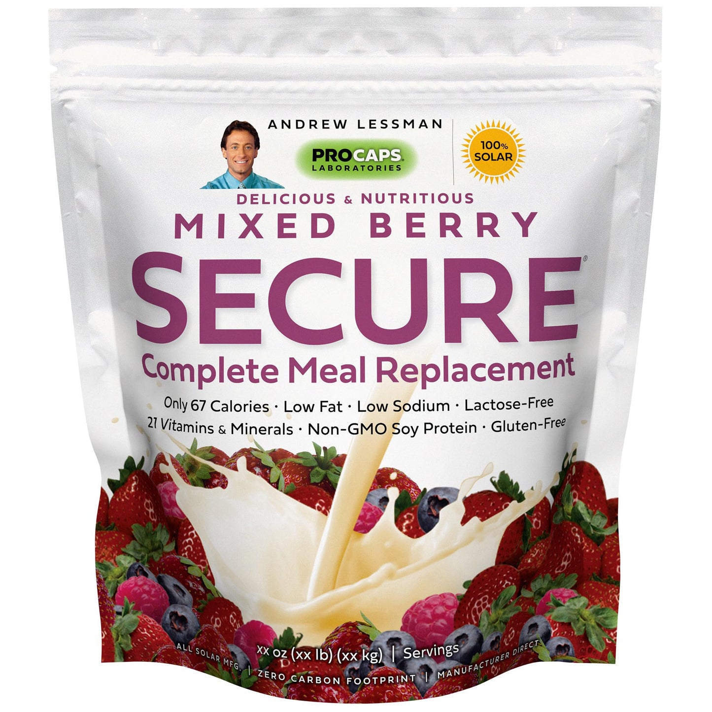 ANDREW LESSMAN Secure Soy Complete Meal Replacement, Mixed Berry, 100 Servings, 67 Calories, 7g Non-GMO Soy Protein, Low-Fat