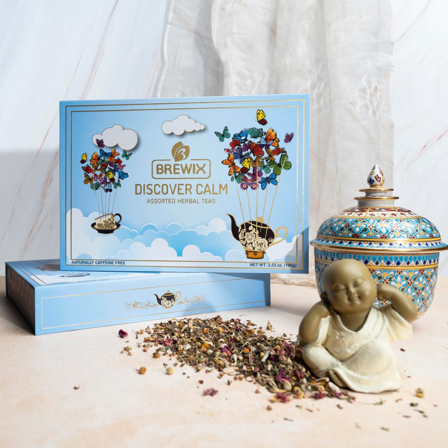 Brewix, Discover Calm Premium Herbal Tea Christmas Gift Box (3.53Oz/50+ Cups) | Tea Gift Sets For Tea Lover | 6 Unique Herbal Te