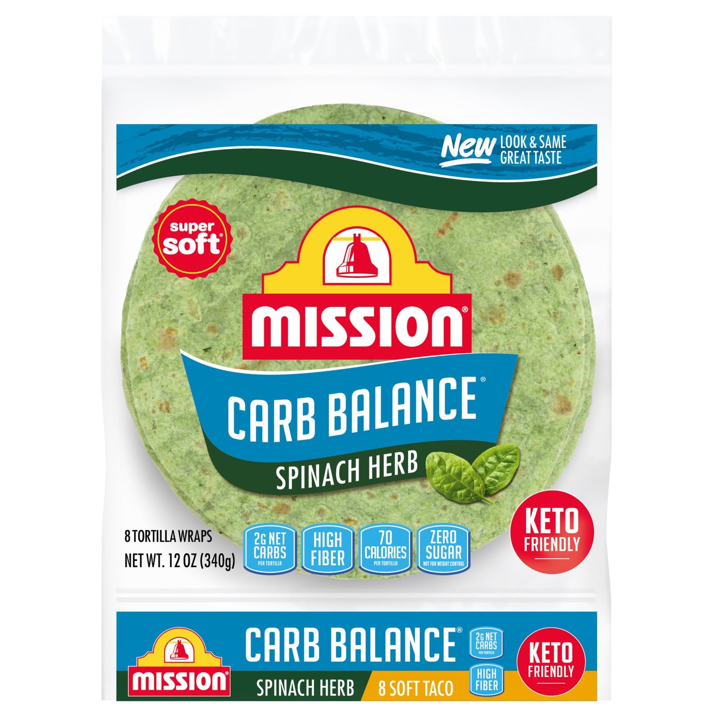 Mission Carb Balance Spinach Herb Tortilla Wraps, 8 Count, Low Carb, Keto, High Fiber, No Sugar