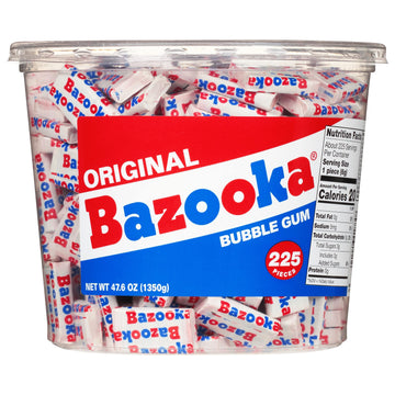 Bazooka Bubble Gum Bulk, 225 Count Tub of Chewing Gum, Original Pink, Individually Wrapped, Classic 90's Candy for Parties & Goodie Bags