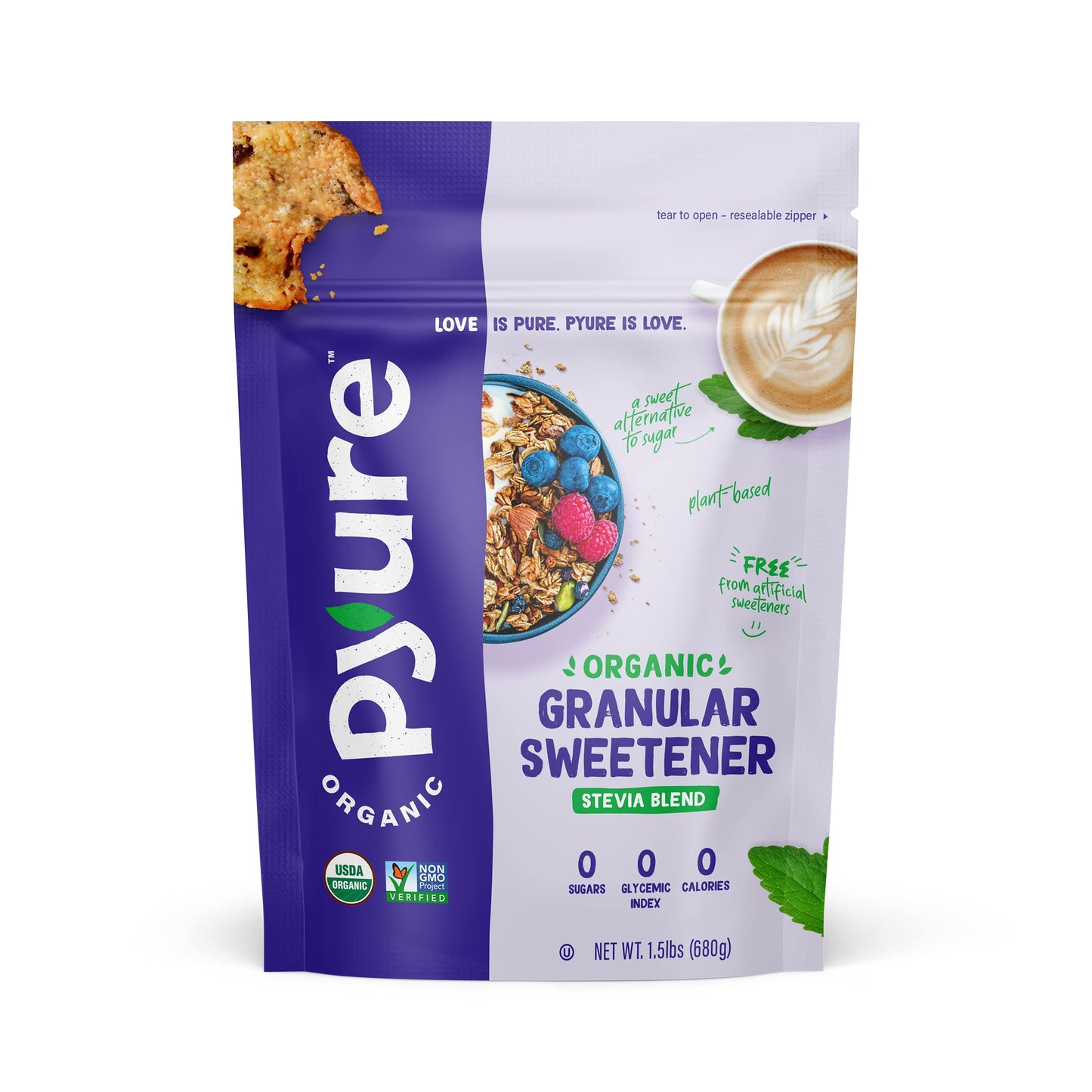 Pyure Organic Stevia Blend Granulated All-Purpose - White Sugar Substitute, Zero Carb, Zero Sugar, Zero Calorie, Plant-Based Ste