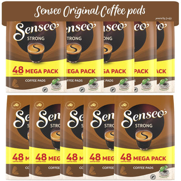 Senseo Strong Dark Roast Coffee Pods, 48 Count (Pack Of 10) - Single Serve Coffee Pods Bulk Pack For Senseo Coffee Machine - Compostable Coffee Pods For Hot Or Iced Coffee, Cold Brew Coffee