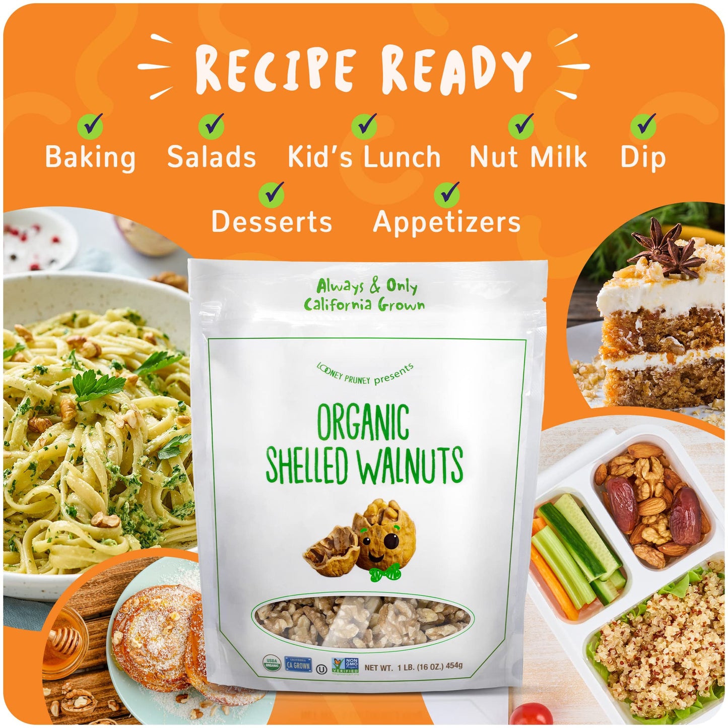 Organic Walnuts Unsalted 2 Pack (2Lbs/16Oz Bags) Natural Shelled Walnut Halves & Pieces | Raw Organic Walnuts | Unsalted For Sna