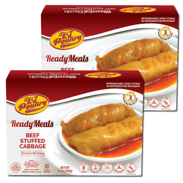 KJ Poultry Kosher Ready Meals - Beef Stuffed Cabbage Rolls, MRE Meat Meals Ready to Eat, Gluten Free (2 Pack) Prepared Entree Fu