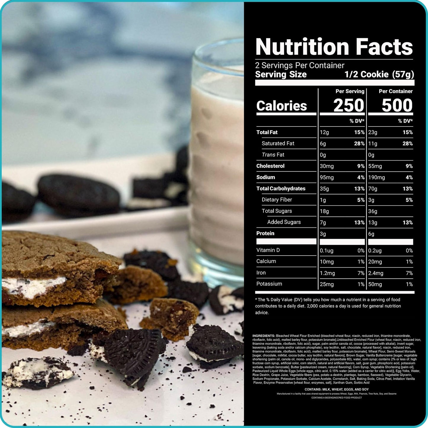 My Cookie Dealer Soft Baked Cookies, Milk & Cookies (3-Pack, 4oz Cookie) - Oreo Batter with Chocolate Chips & Chunks, filled wit