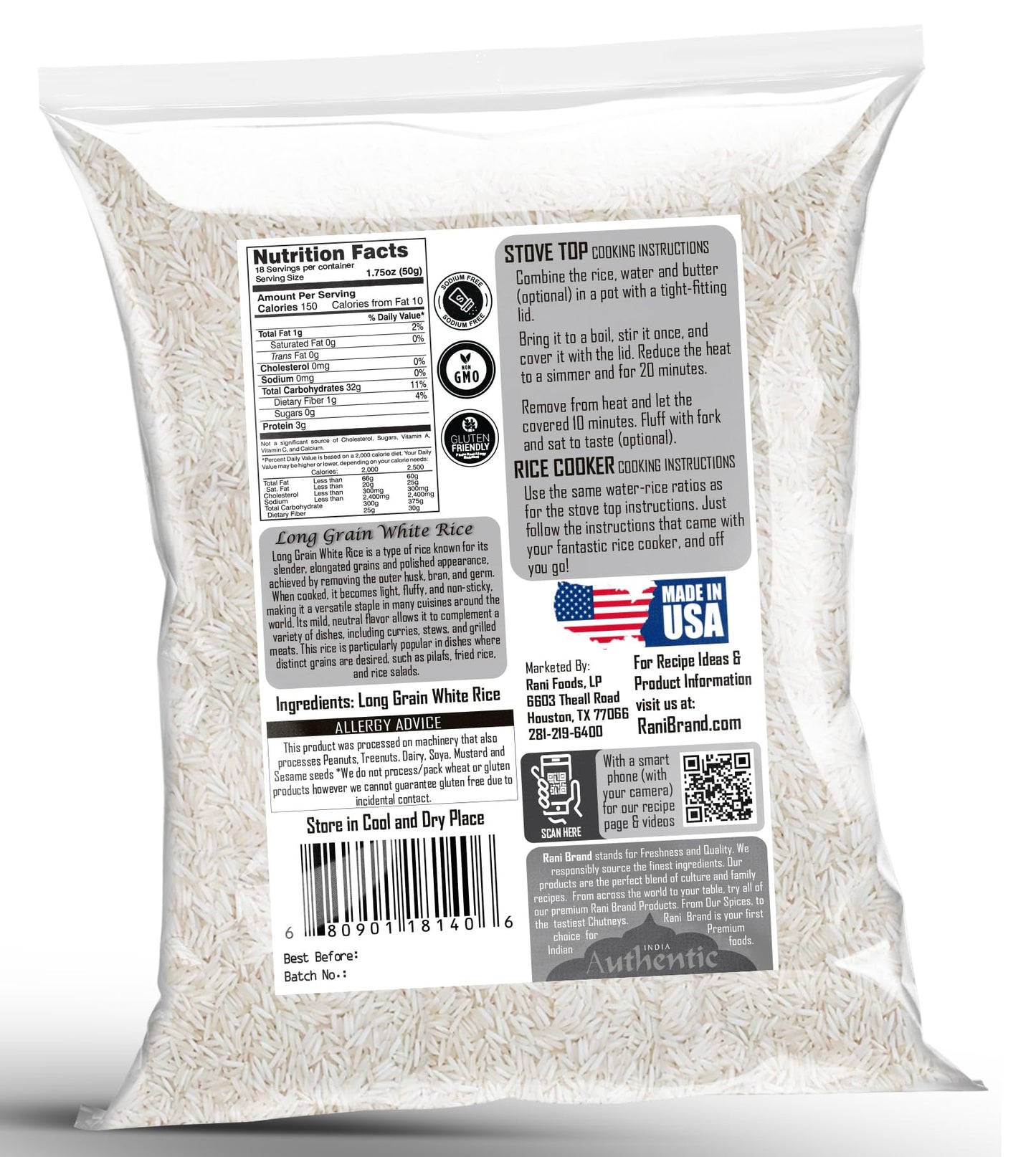 Rani Long Grain White Rice 32Oz (2Lbs) 908G ~ All Natural | Gluten Friendly | Vegan | Non-Gmo | Kosher | Product Of Usa
