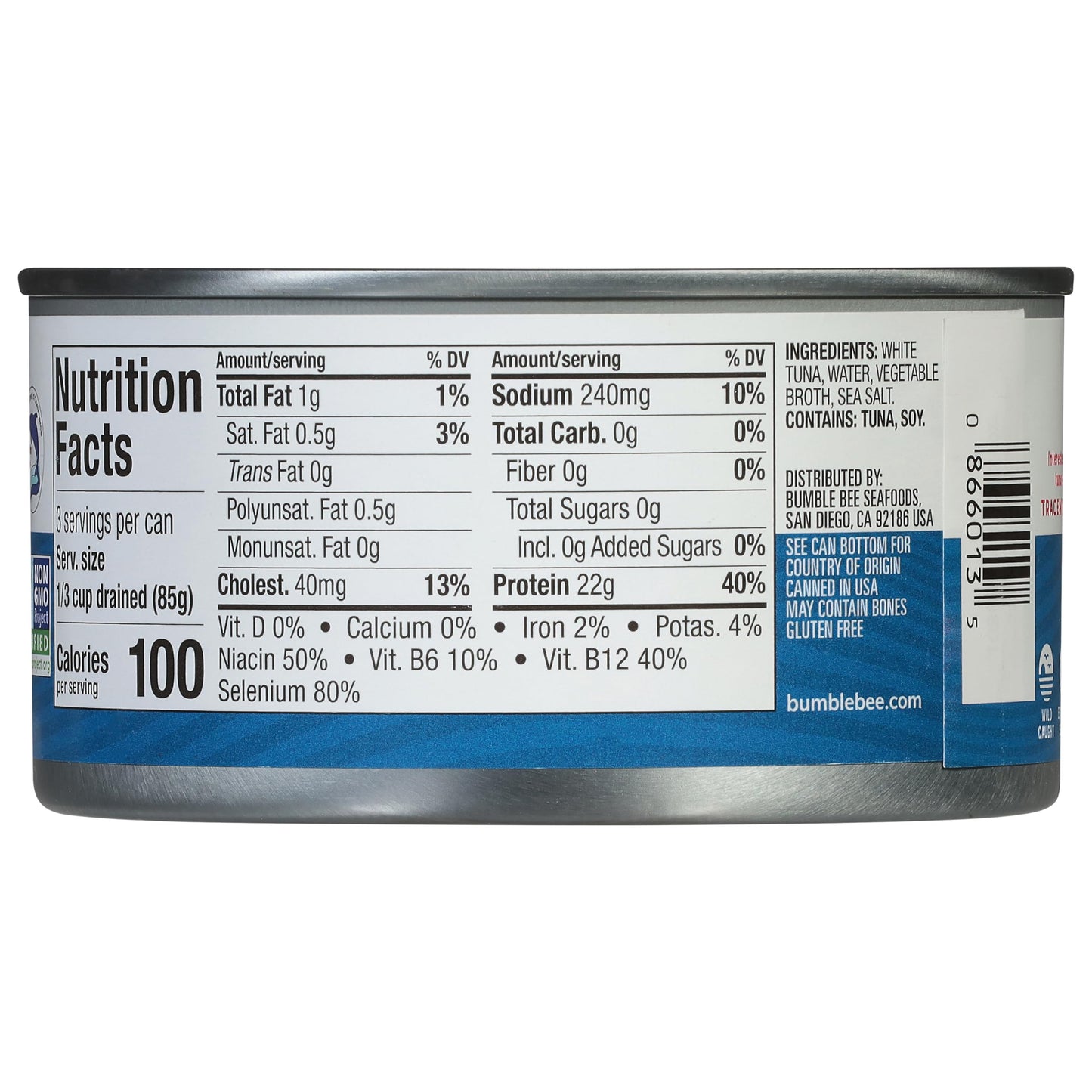 Bumble Bee Solid White Albacore Tuna In Water, 12 Oz Can (Pack Of 12) - Wild Caught Tuna - 22G Protein Per Serving, High In Omega-3S - Non-Gmo Project Verified, Gluten Free, Kosher