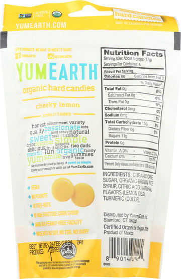 Yummyearth Candy Drop Cheeky Lemon Organic, 3.3 Oz