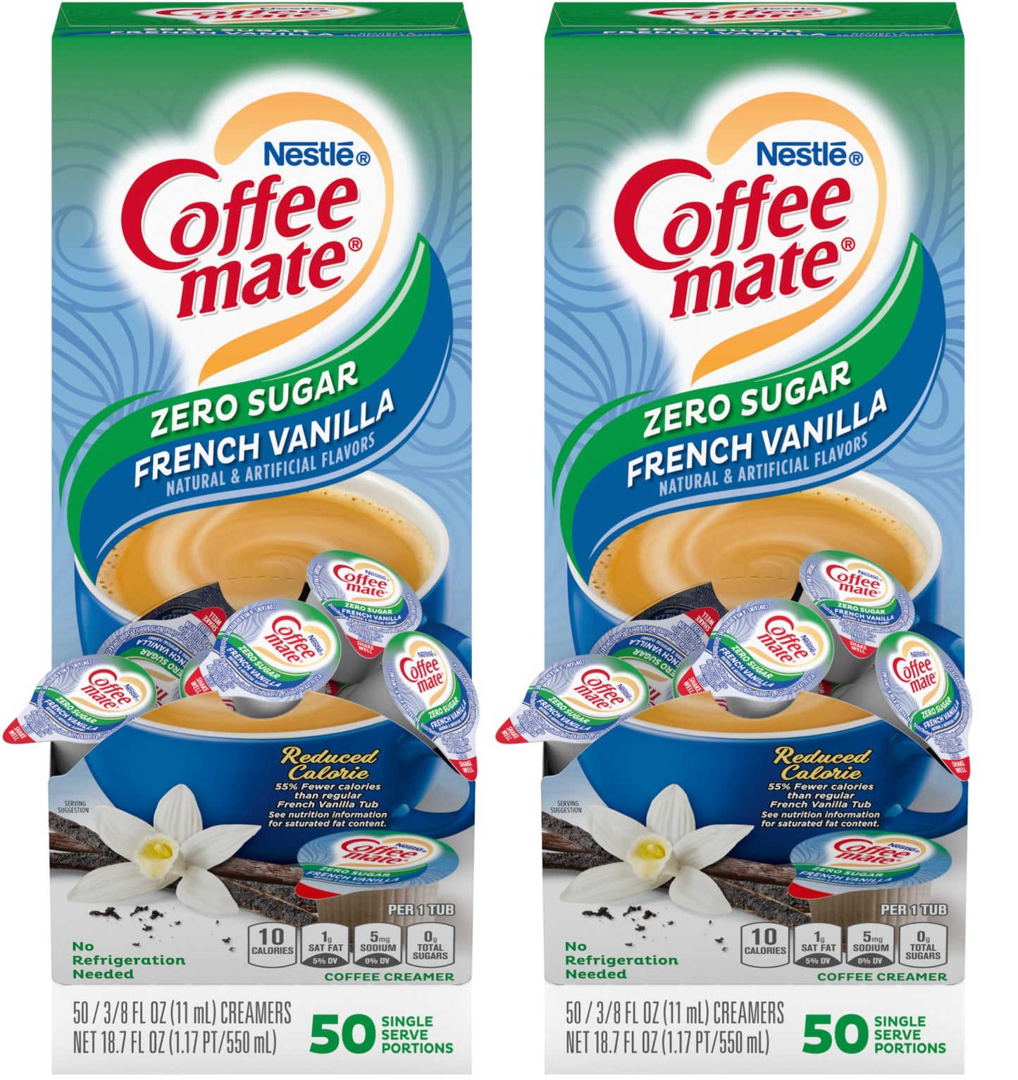 Nestle Coffee mate Liquid Coffee Creamer Singles, Zero Sugar French Vanilla, 50 Ct Box (Pack of 2)