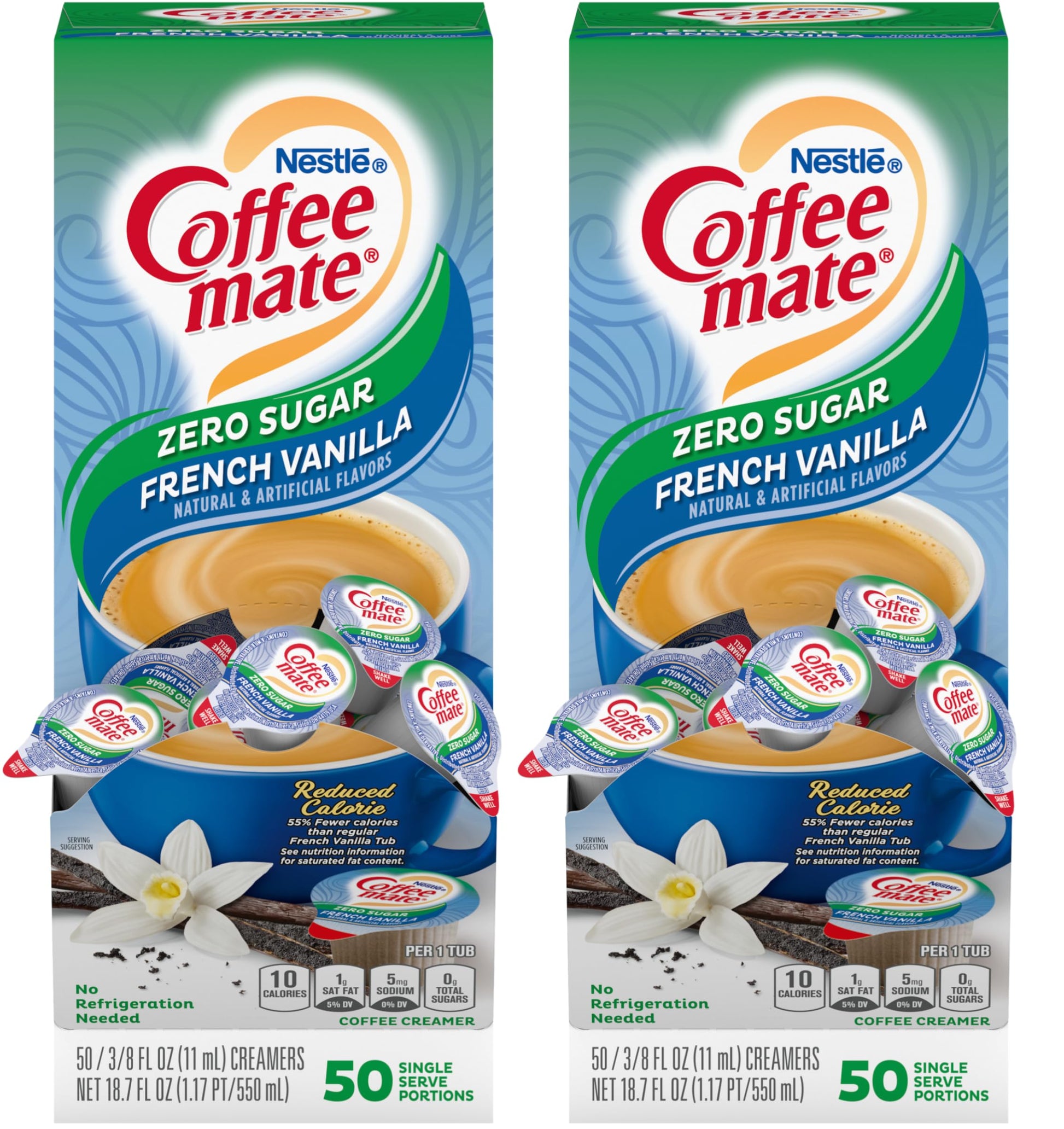 Nestle Coffee mate Liquid Coffee Creamer Singles, Zero Sugar French Vanilla, 50 Ct Box (Pack of 2)