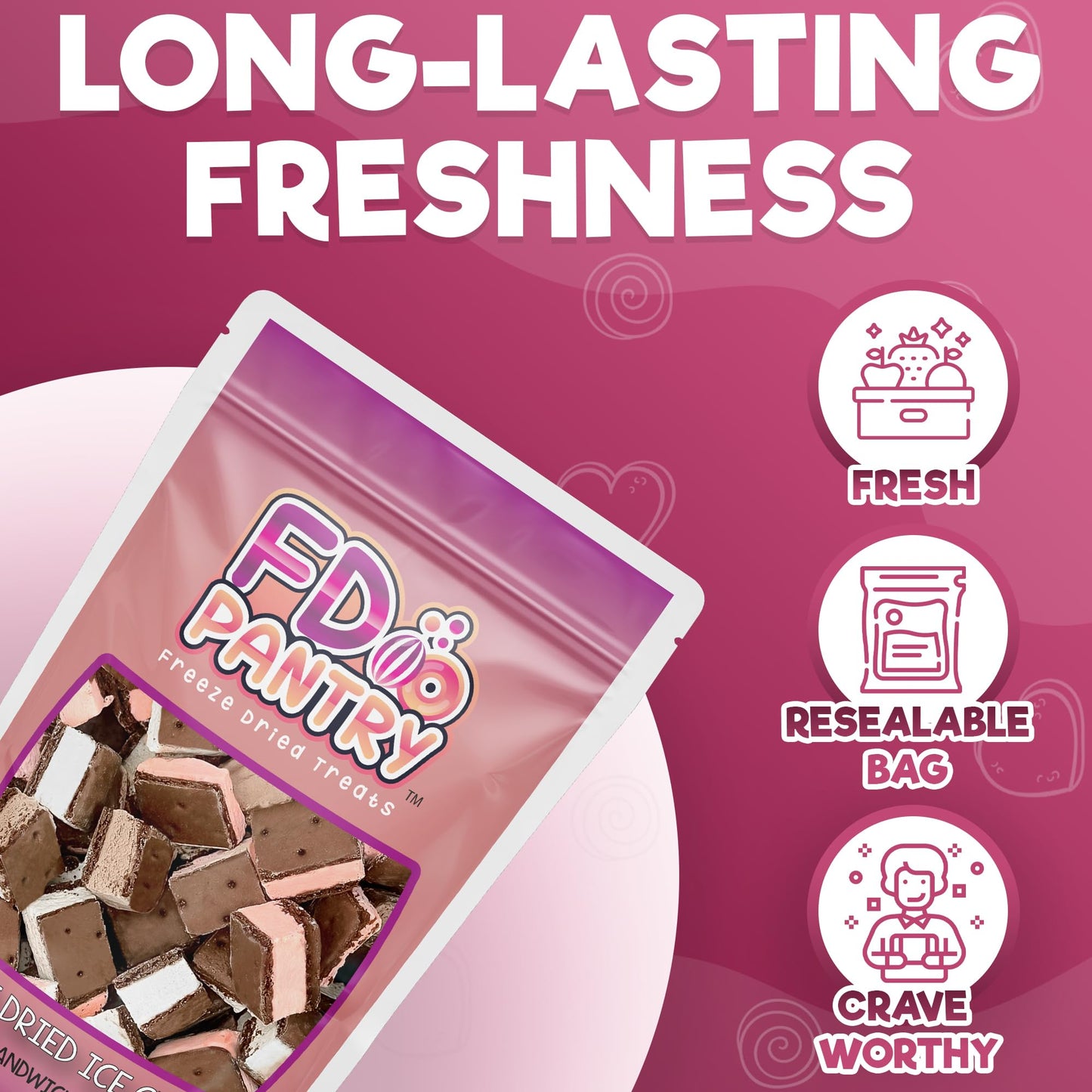 Freeze Dried Ice Cream Sandwich Bites - Neapolitan - Crunchy & Sweet Snack 2.5Oz Freeze-Dried Ice-Cream Pack Dehydrated Resealab