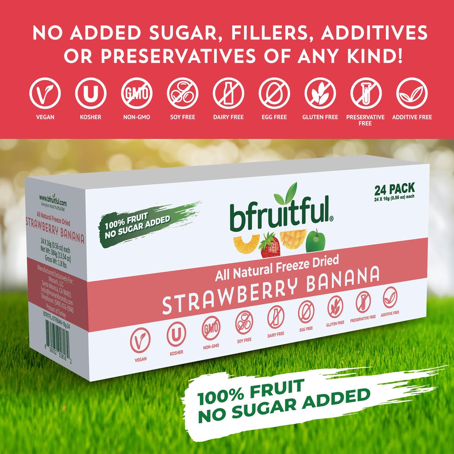 Bfruitful Freeze-Dried Strawberry Banana, Freeze Dried Fresh Fruit Bites, Gluten Free, Vegan, Dairy Free, Kosher, No Sugar Added