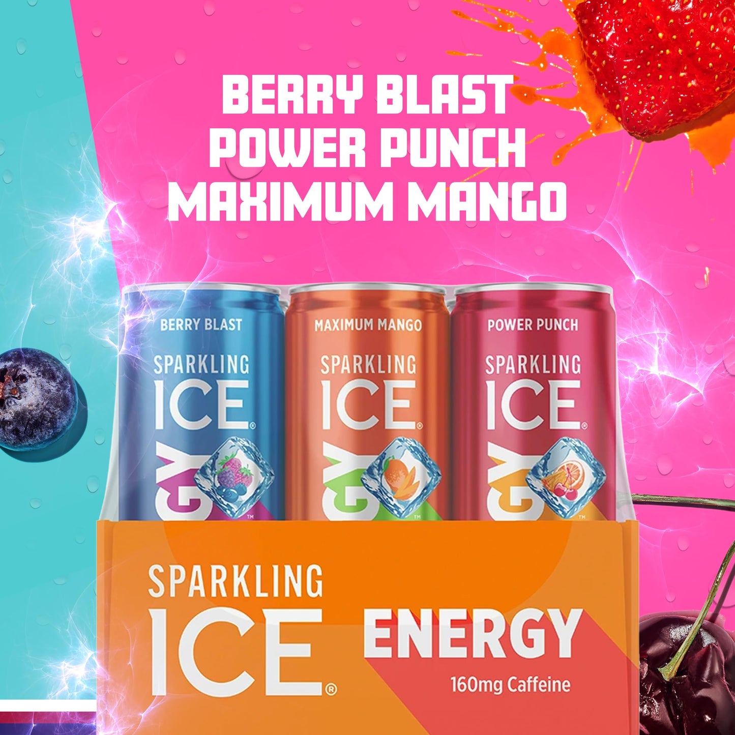 Sparkling Ice Energy Variety Pack - 12 Fl Oz Cans, Zero Sugar, Vitamins & Antioxidants, Berry Blast, Maximum Mango, Power Punch Flavors