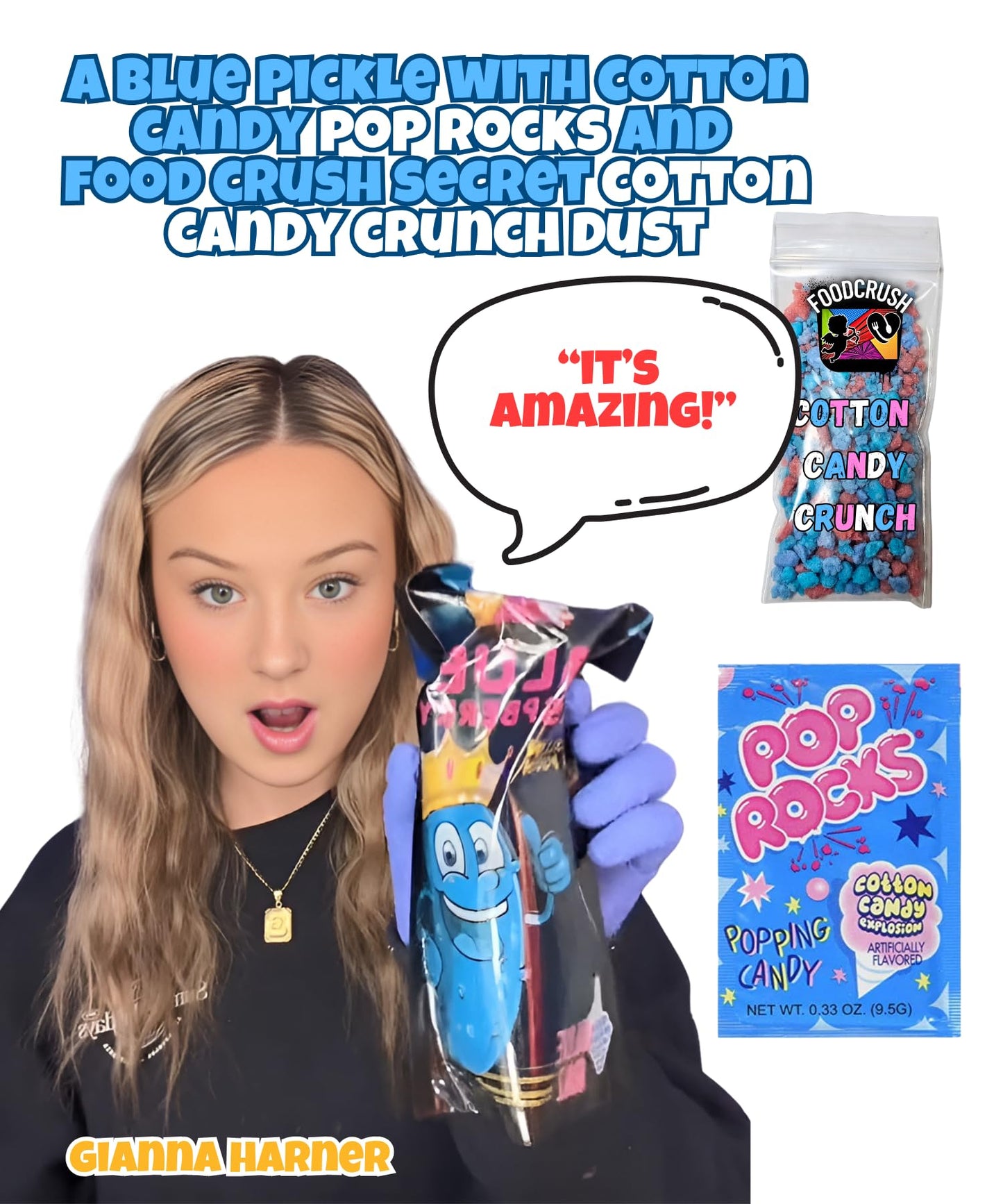 Cotton Candy Pickle Kit by Food Crush - Valentines Day Gift Box with Blue Pickle, Takis, Cotton Candy Crunch & More for Kids & Teens
