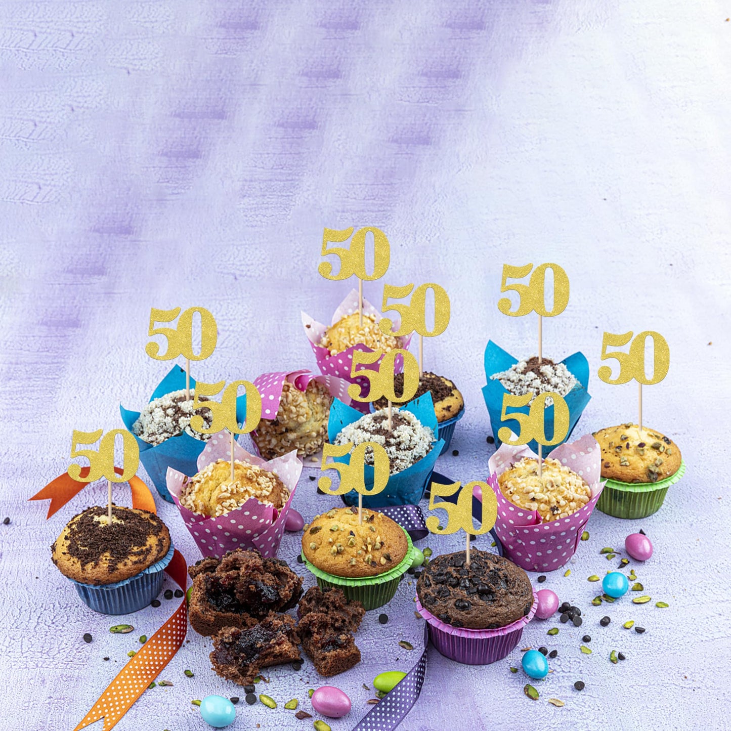 30 Pcs Number 50 Cupcake Toppers Glitter Cheers To 50 Years Old Fifty Birthday Cupcake Picks 50Th Birthday Wedding Anniversary P