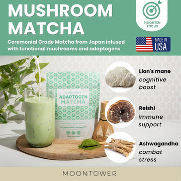 Organic Mushroom Matcha Powder - Ceremonial Grade Green Tea With Lion'S Mane, Reishi & Ashwagandha Mushrooms, Superfood Latte Mi