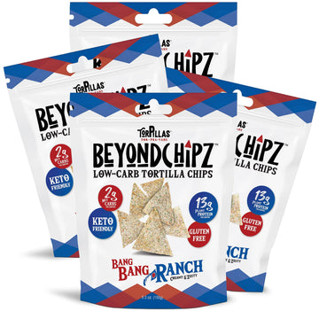 Beyondchipz Low Carb Tortilla Chips, Bang Bang Ranch, Keto Friendly, Gluten Free, 5.3Oz Bag, Pack Of 4