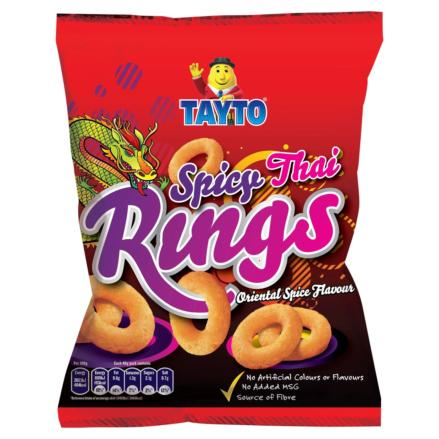 Tayto Thai Rings Oriental Spice Flavored Snacks, 40g (1.41oz), Pack of 8