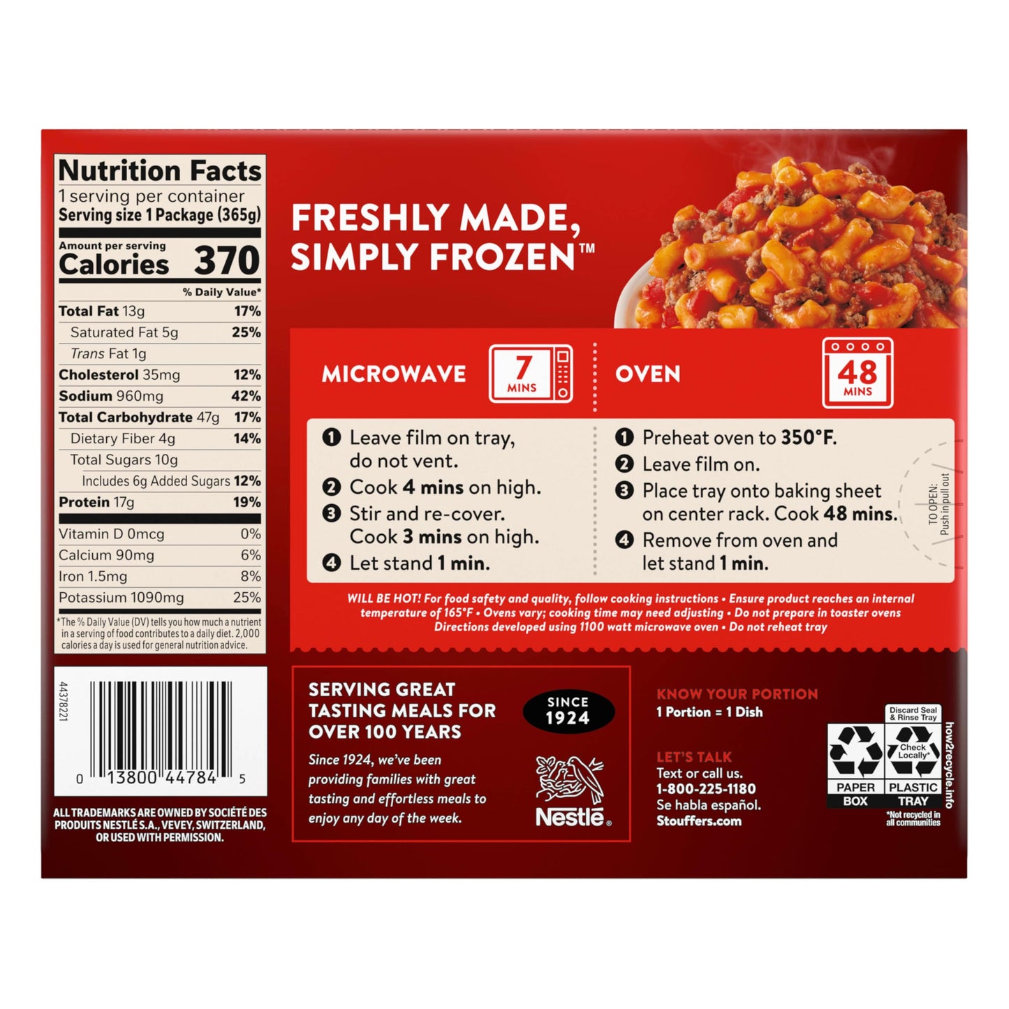 Stouffers Macaroni and Beef Frozen Meal, 12.875 Ounce