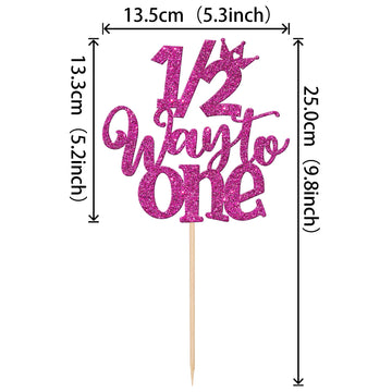 ZHUOWEISM Cake Topper Glitter Half Way to Go Decoration for 6 Months Birthday, Rose Red, Paper, 1 PCS