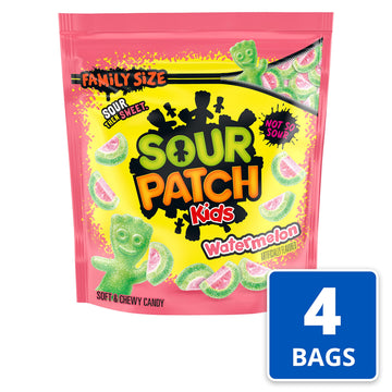 SOUR PATCH KIDS Watermelon Soft & Chewy Candy, Family Size, 4 - 1.8 lb Bags