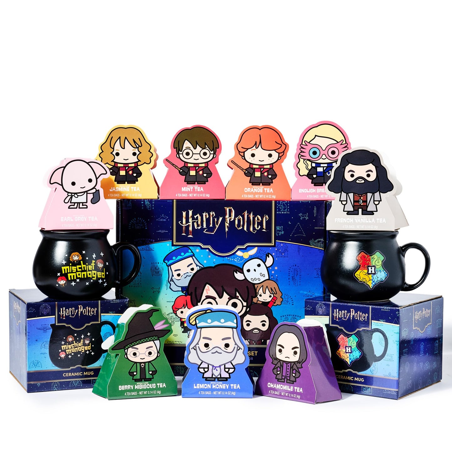 Harry Potter, Character Tea Gift Set, Includes A Pair Of Cauldron Mugs And 36 Black And Green Tea Bags In 9 Flavors, Perfect For Harry Potter Party