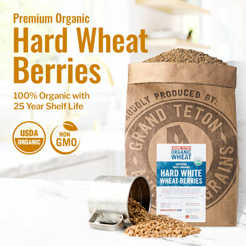 Grand Teton - 100% Organic Hard White Wheat Berries, Us-Grown Wheat Berries Bulk, Packed With Fiber, Iron, And Protein, Premium