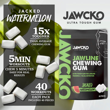 Jawcko Ultra-Tough Jawline Chewing Gum | Get A Stronger, Squarer Jawline | Watermelon Jaw Training Hard Gum | 15X Strength | Chisel, Sculpt, Tone Your Jaw | Facial Fitness Mewing Gum | 40 Pieces/Pack