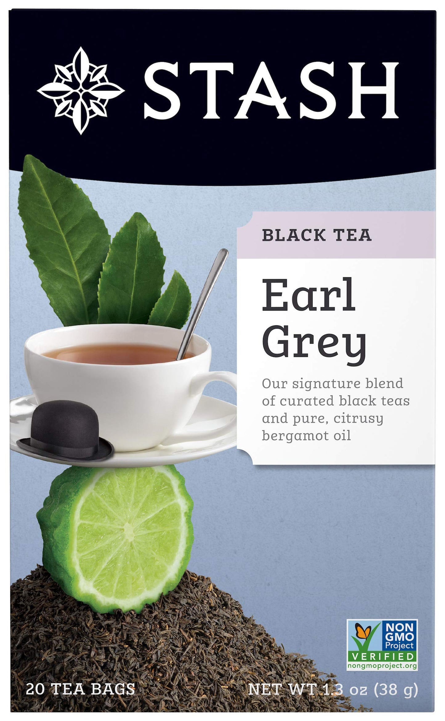 Stash Earl Grey Black Tea Bags, 20 Count, Individually Wrapped, Full Caffeine, Premium Black Tea, Drink Hot or Iced