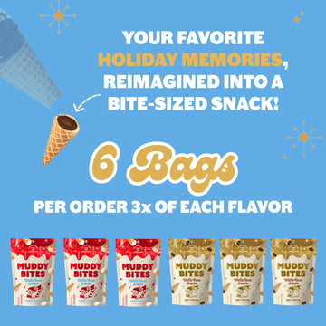 Muddy Bites Waffle Cone Snacks Bite Sized Chocolate Filled Waffle Cones For Snack Or Dessert, Hot Cocoa & Candy Cane, Made With