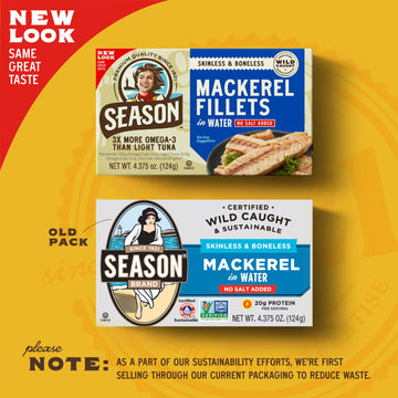 Season Mackerel In Water - Skinless & Boneless, No Salt Added, Wild Caught, Keto Snacks, Canned Mackerel Fillets, Full Of Vitami