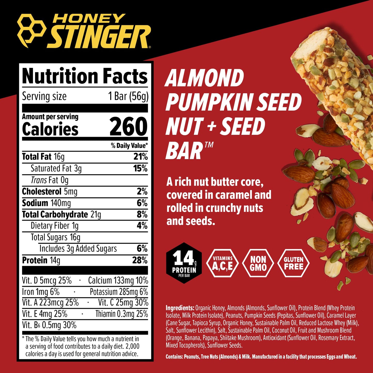Honey Stinger Nut + Seed Bar | Almond Pumpkin Seed | Protein Packed Food for Exercise, Endurance, Performance and Recovery | Spo