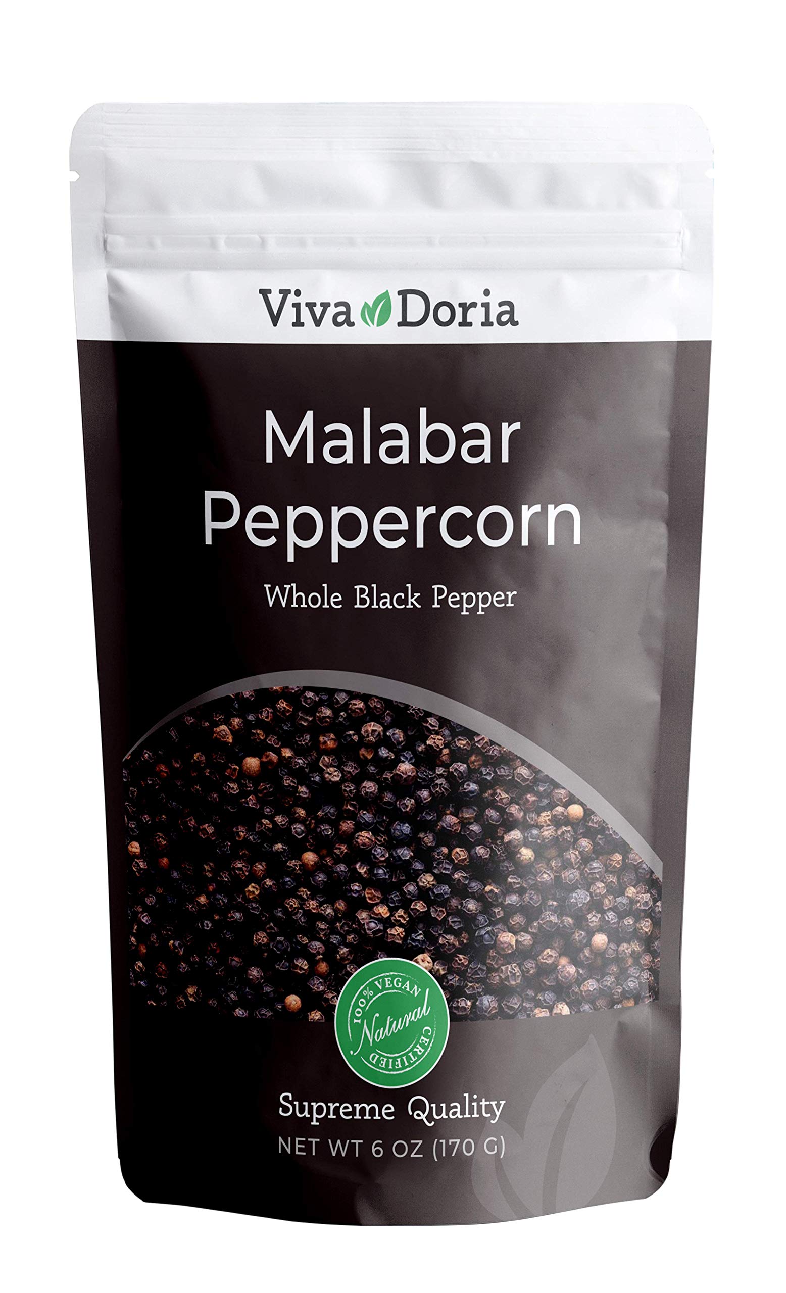 Viva Doria Malabar Peppercorn, Whole Black Pepper, Black Peppercorns For Grinder Refill (6 Ounce)