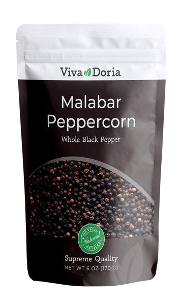 Viva Doria Malabar Peppercorn, Whole Black Pepper, Black Peppercorns For Grinder Refill (6 Ounce)