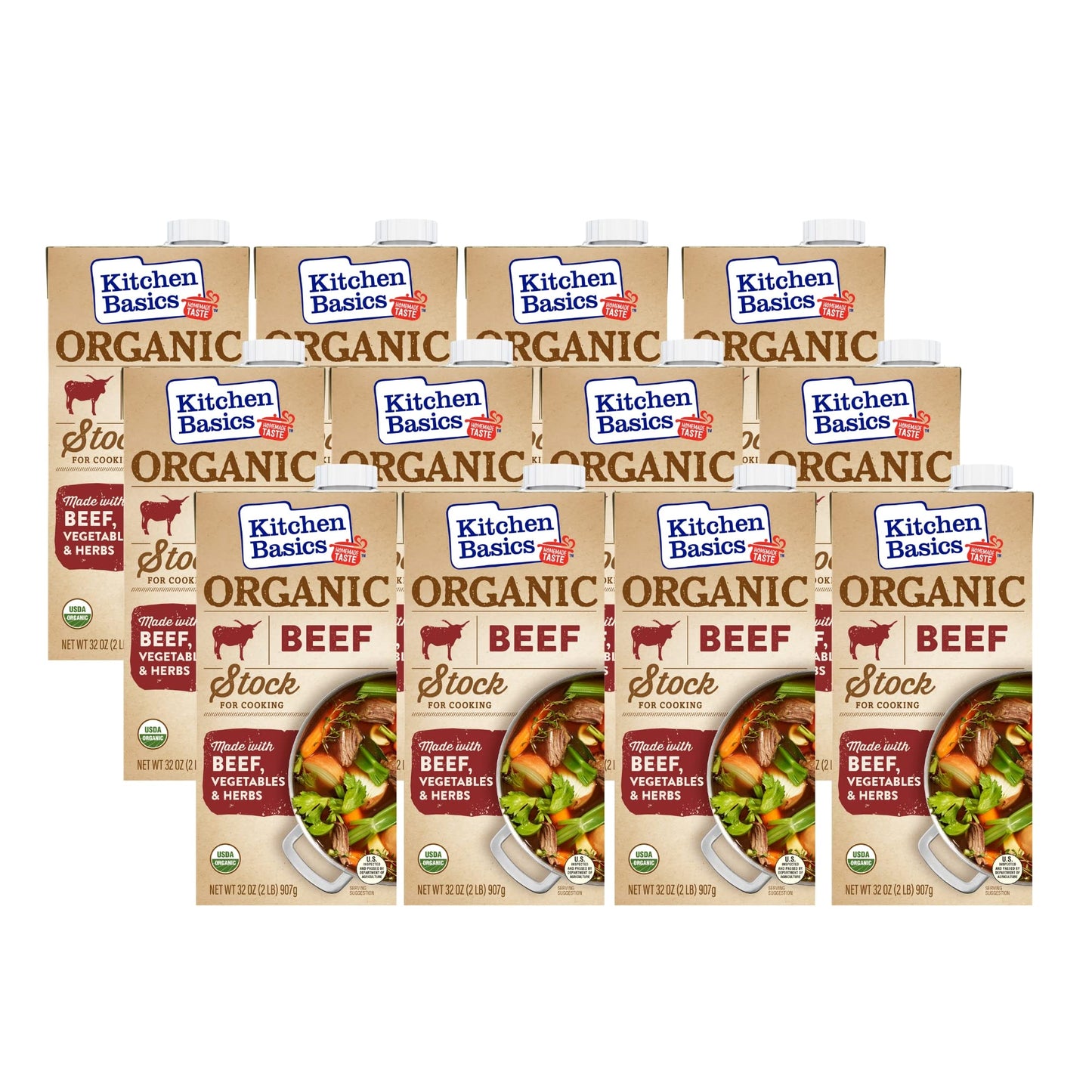 Kitchen Basics Organic Beef Stock, Heart Healthy, No MSG, USDA Certified Organic, Gluten Free, 32 Ounce (Pack of 12)