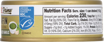 Bumble Bee Prime Basil Pesto & Roasted Garlic Yellowfin Tuna In Extra Virgin Olive Oil, 5 Oz Can - Wild Caught Ahi Tuna - 28G Pr
