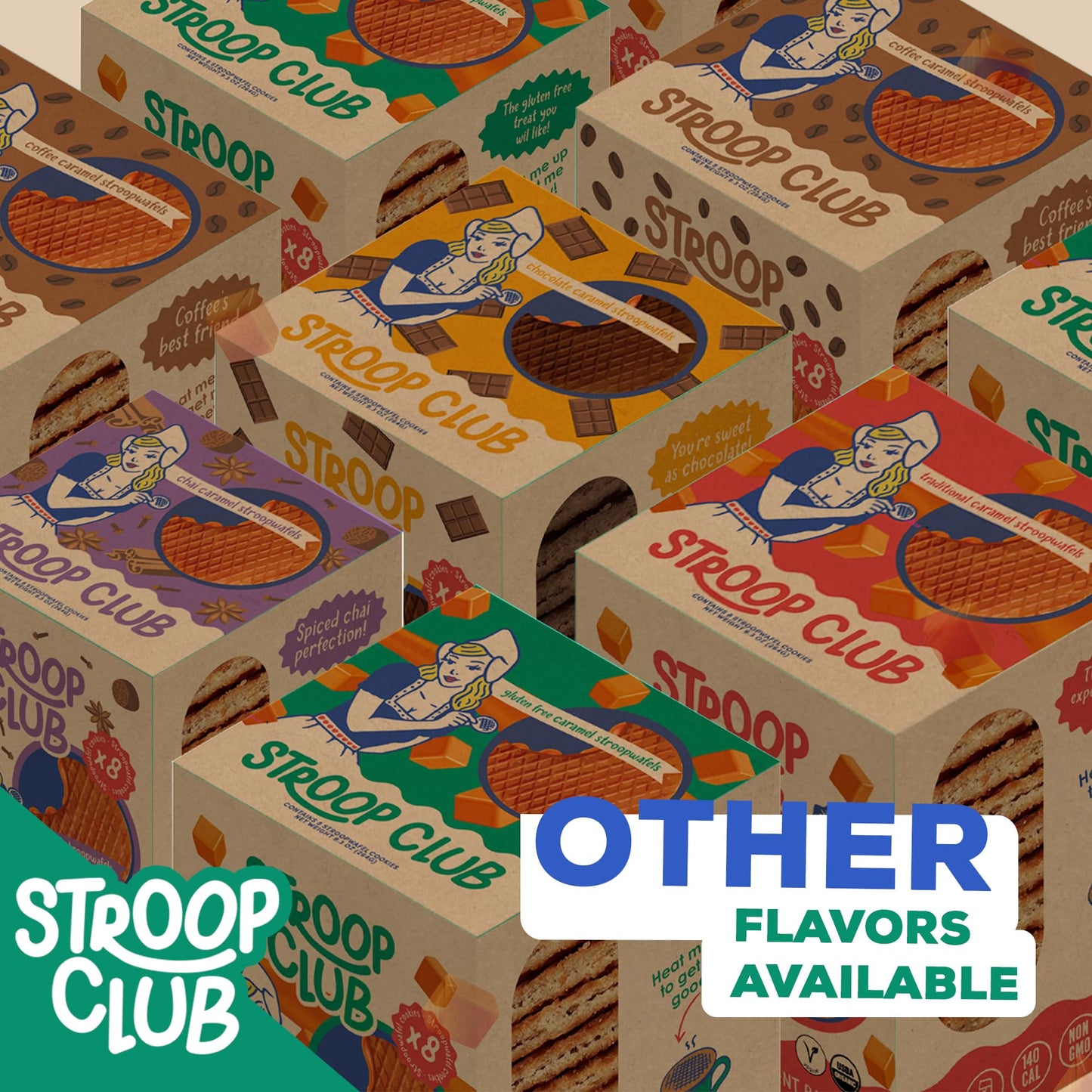 Stroop Club Gluten Free Caramel Stroopwafels - Organic Dutch Waffle Cookies - 24 Waffles (3 Packs of 8)