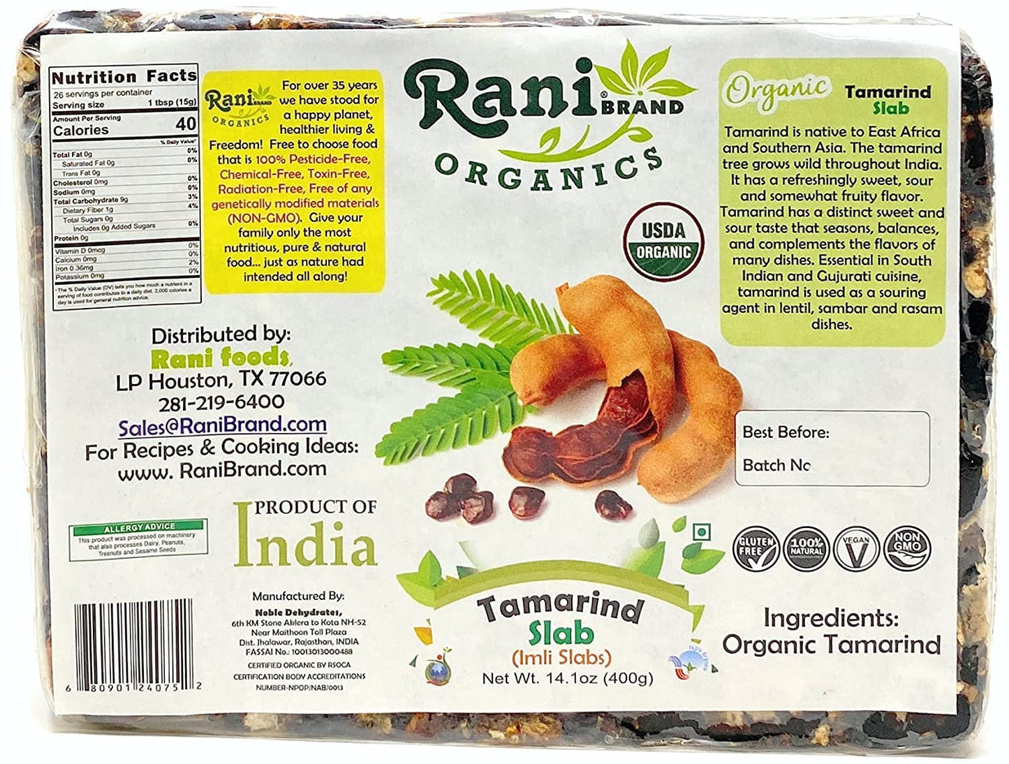 Rani Organic Tamarind Slabs (Imli Slabs) 14oz (400g) ~ All Natural | No added sugar | Vegan | Gluten Free | NON-GMO | Indian Ori