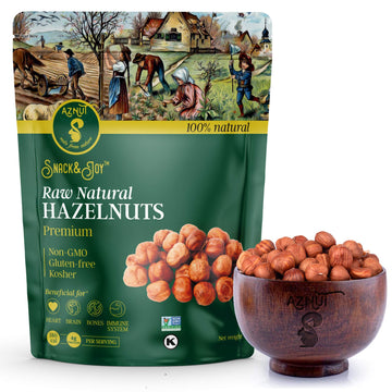 Aznut Raw Hazelnuts Filbert Nuts, Shelled, Gluten Free, Fresh, Premium Quality 100% Natural Non-Gmo Project Certified, Kosher Certified, Great Snacks, Resealable Bag 1 Lb