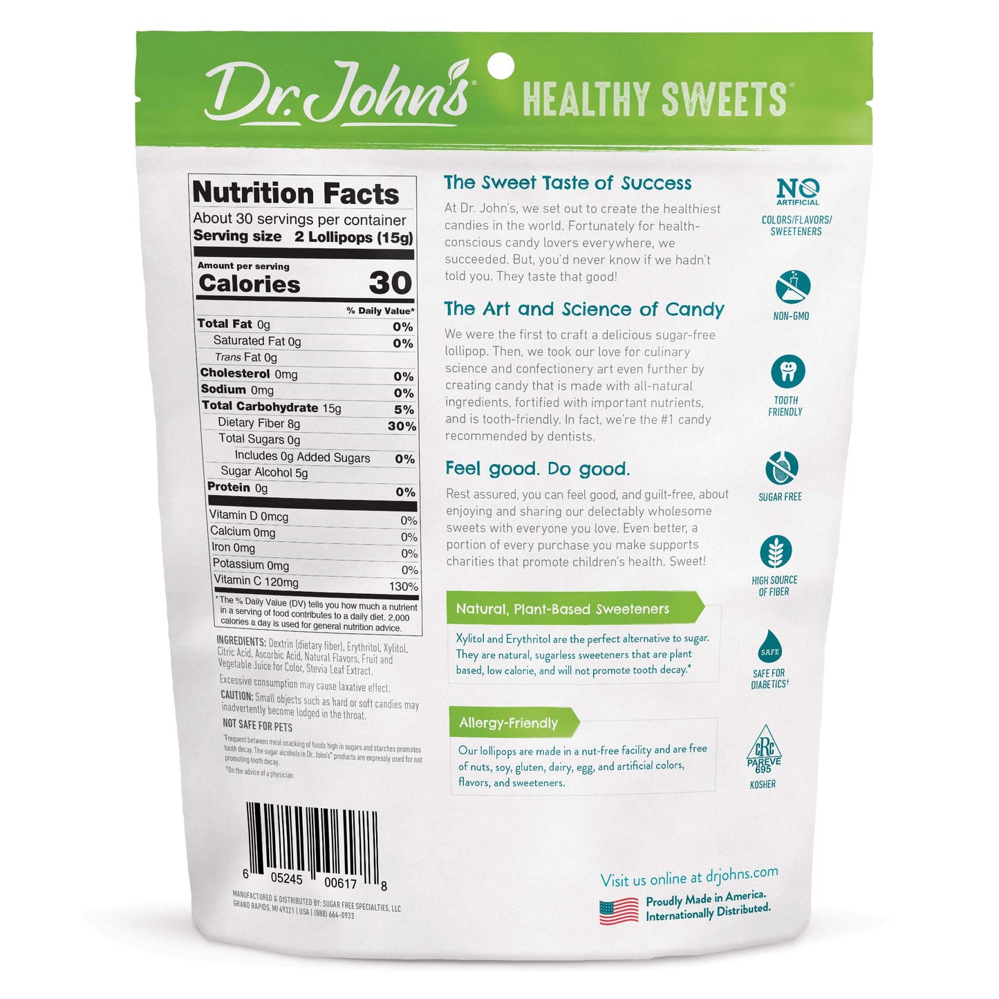 Dr. Johns Sugar Free Candy Lollipops, Keto Friendly, Cherry Flavor, 60 Count, Red