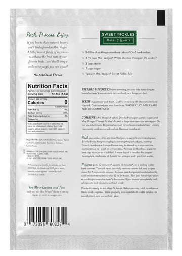 Mrs. Wages Sweet Pickles Quick Process Mix Quick and Easy Simple-To-Use Simple Homemade Pickles Sweet Traditional Pickle Flavori