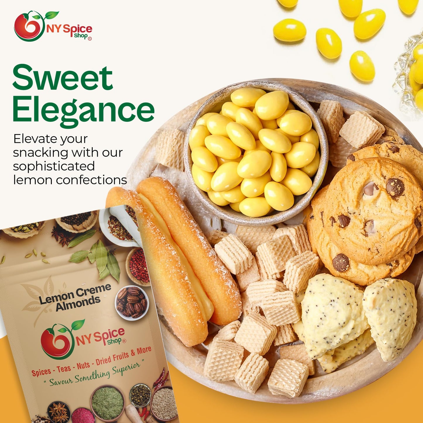 Ny Spice Shop Lemon Creme Chocolate Covered Almonds - 1 Pound Candied Creamy Crunchy Flavored Almonds Bulk For Birthday Parties,