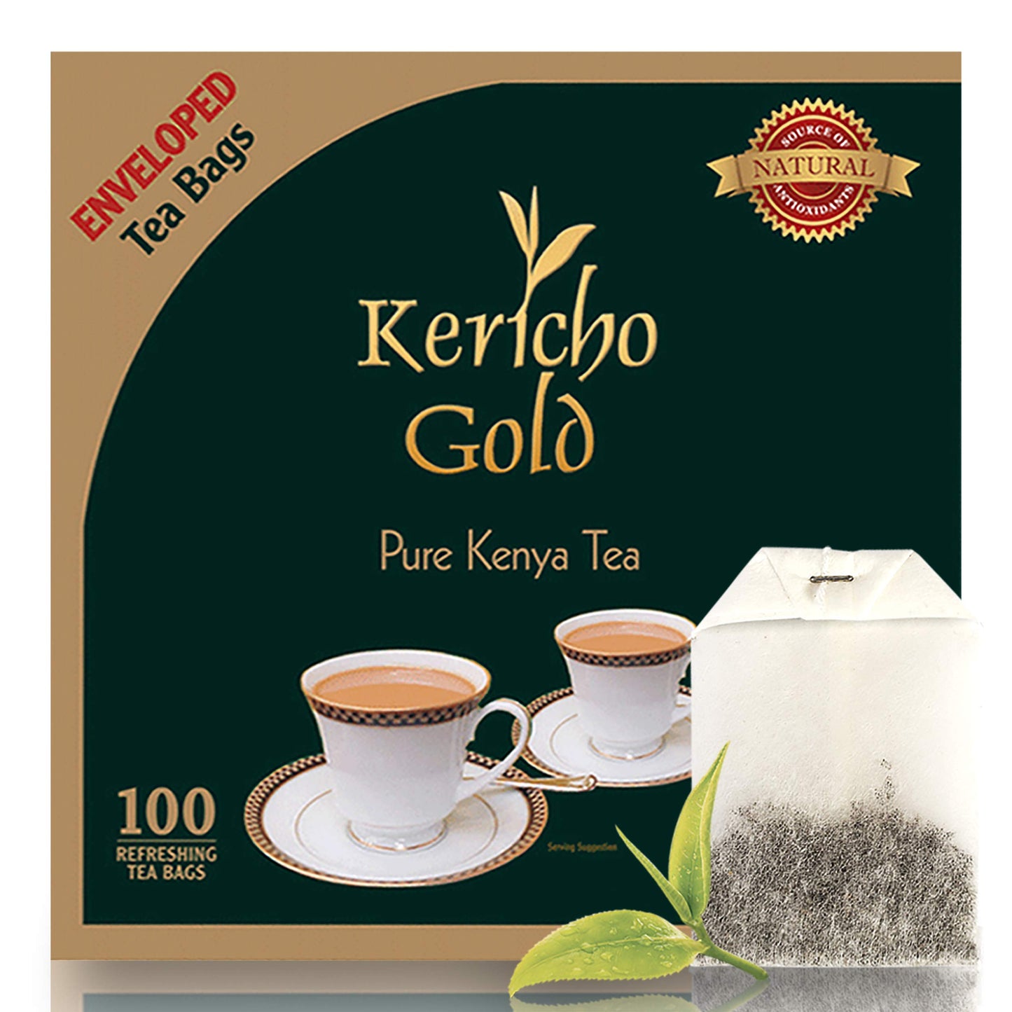 Kericho Gold Black Tea - Orange Pekoe Tea - Kenya Oriflavor Blend - Unique Flavor -100 Envelopes Tea Bags (Pack Of 1)