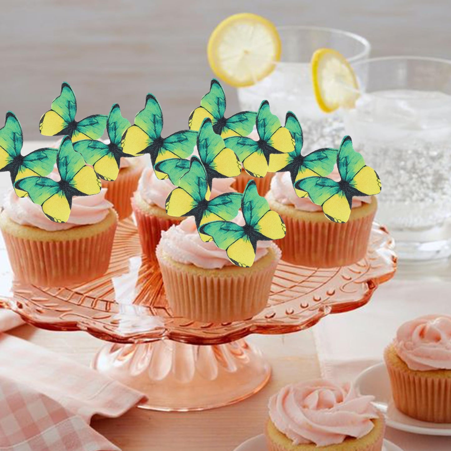 Rssta i 48 Pack Wafer Paper Butterflies Cake Decorations, Edible Cupcake Toppers for Parties, Green