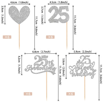 25 Pcs 25Th Anniversary Cupcake Toppers With 25 Silver Wedding Cake Topper Glitter Heart 25Th Wedding Anniversary Cupcake Picks