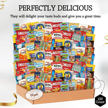 SHELLYS DELIGHT Snack Box Care Package - 120 Count Variety Snacks Gift Box for College Students, Military, Work or Home