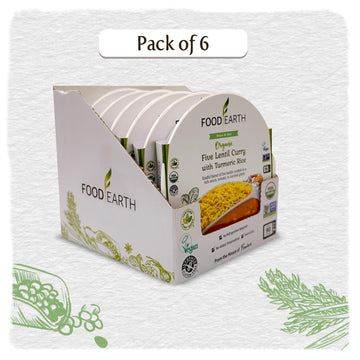 Food Earth Ready To Eat Indian Meal - Five Lentil Curry With Turmeric Rice - Organic, Vegan, Gluten-Free, Gmo-Free, Plant-Based