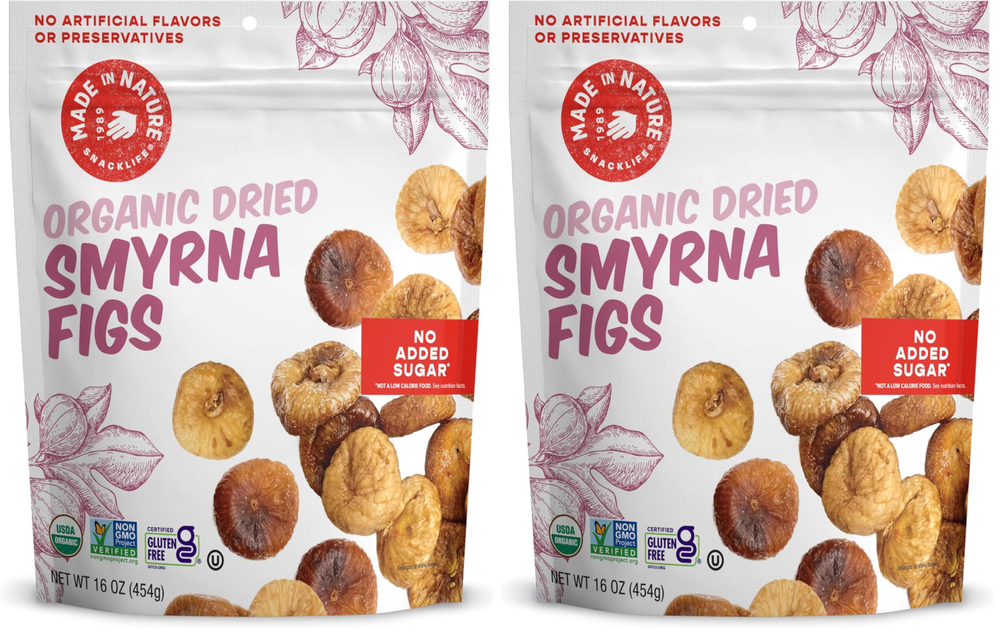 Made In Nature Organic Dried Turkish Smyrna Figs, 16 Ounce (Pack of 2) - Vegan Snack, Non-GMO, Unsulfured, Gluten Free, Kosher